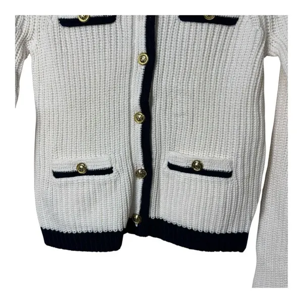 Loft tipped ribbed sweater‎ jacket cream navy blue trim xxs - Image 5