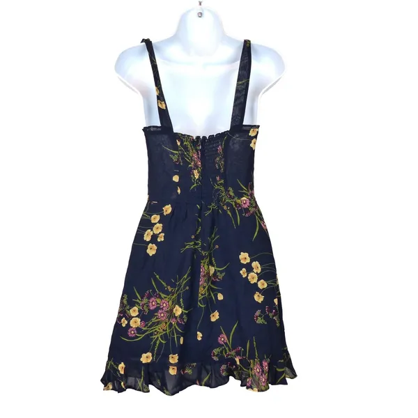 Reformation Dress Womens 4 Navy Floral Christine Ruffled Mini Tie Strap Viscose - Image 8