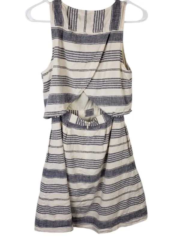 Madewell Striped Open Back Sleeveless Linen Cotton Blend Pleated Dress 2 - Image 6