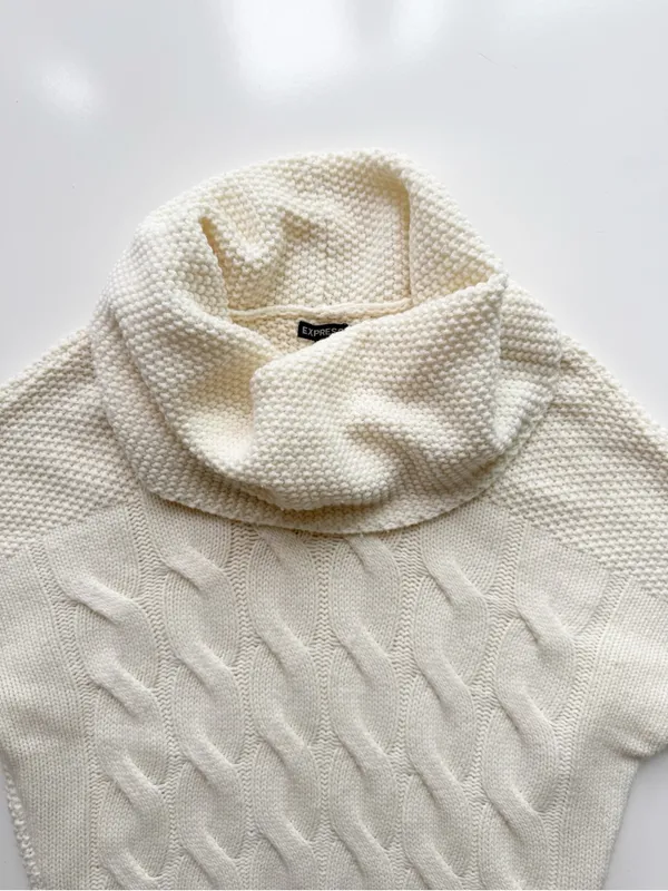Express Cowl Neck Cable Knit Sweater Size Small - Cream - Image 2