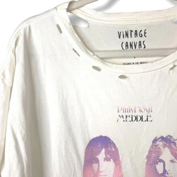 Vintage Canvas Pink Floyd Meddle Gradient Graphic Distressed Raw Edge T-Shirt - Image 3