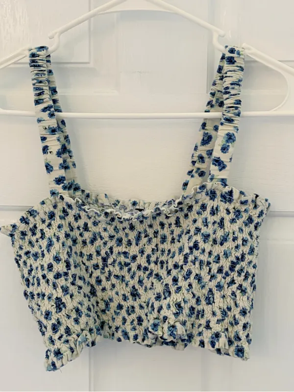 Vanilla Star Blue & White Smocked Floral Crop Top - Image 7