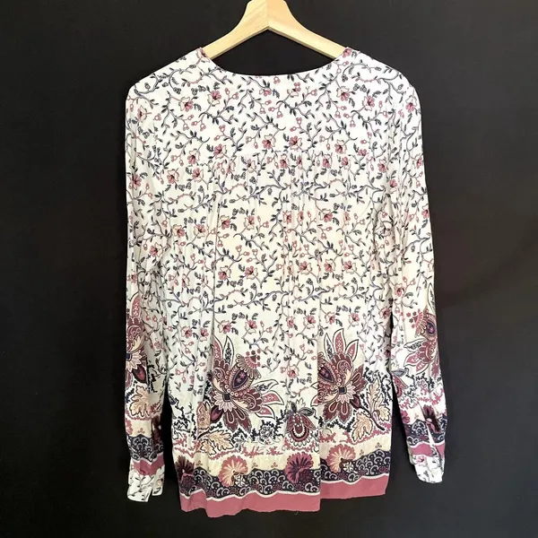 Ann Taylor LOFT floral blouse quarter zip pink‎ white top women's size M light - Image 6