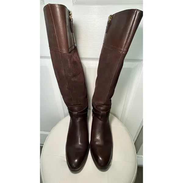 Franco‎ Sarto Lapis Riding Boots Brown Leather Suede Knee High Box 7.5 - Image 4