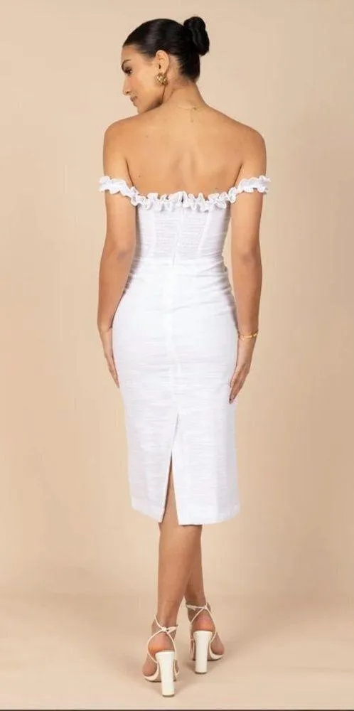 Petal & Pup Florez White Off the Shoulder Ruffle Midi Dress 4 - Image 4