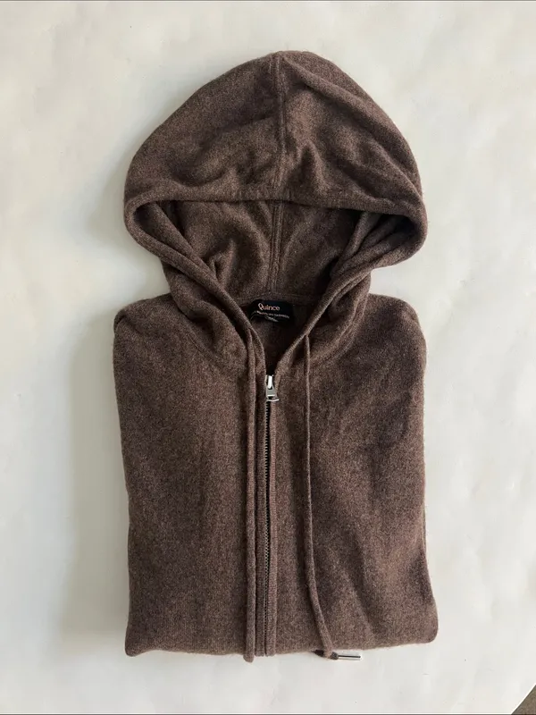 Qunice Mongolian Cashmere Full-Zip Hoodie in Brown Size Medium $119 - Image 3