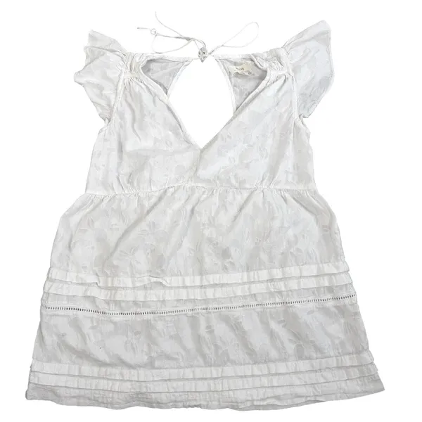 Maeve Anthropologie Womens M White Floral Jacquard Open Back Tie Peplum Blouse - Image 3