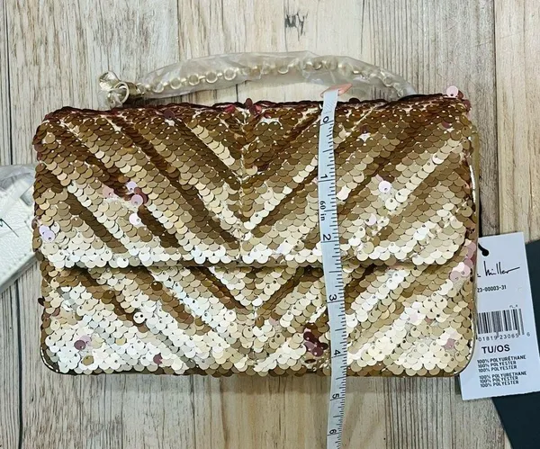 NWT Nicole Miller Clutch gold sequin crossbody purse - Image 6