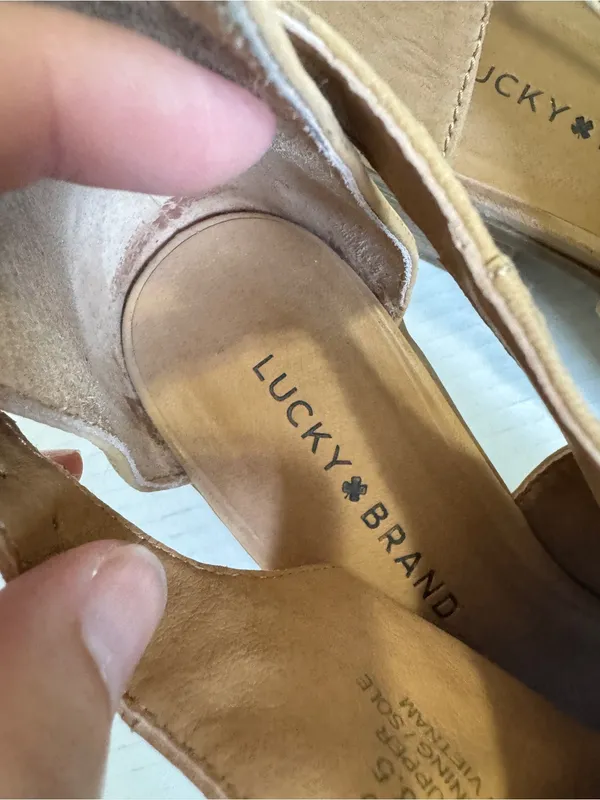 Lucky Brand Tan Leather Peep Toe Ankle Boots Womens 8 Casual Fall Buckle Heeled - Image 8