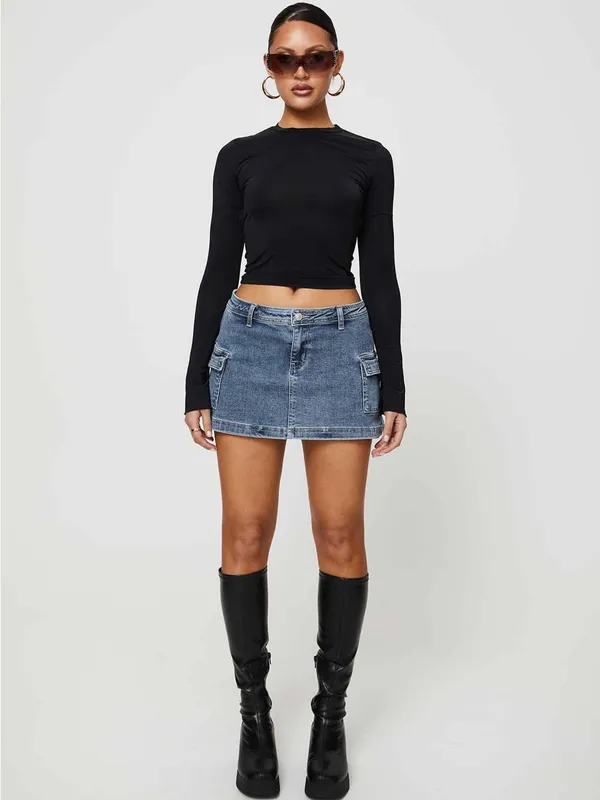 Princess Polly Grishea Low Rise Denim Skirt Blue Size 10 - Image 3