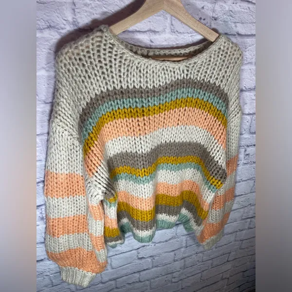 By together knit stripedsoft sweater‎ oversized size small boho colors - Image 3