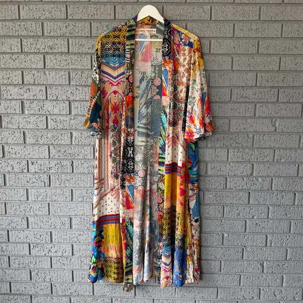 Free People Violet Duster Kimono Cardigan Size XS Colorful Printed Graphics - Image 3