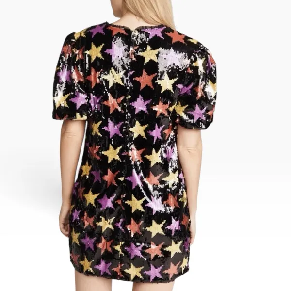Endless Rose Sequin Star Puff Sleeve Mini Dress Size Medium - Image 3