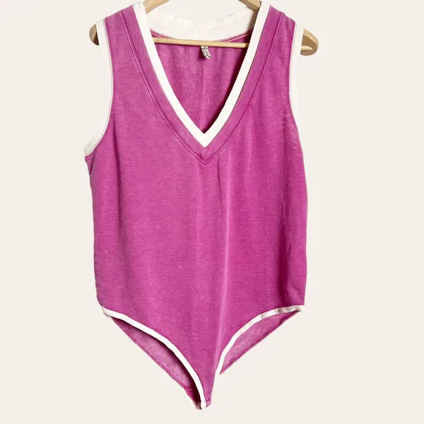 Free People Pink V-Neck Tabk Top Bodysuit Size L - Image 2