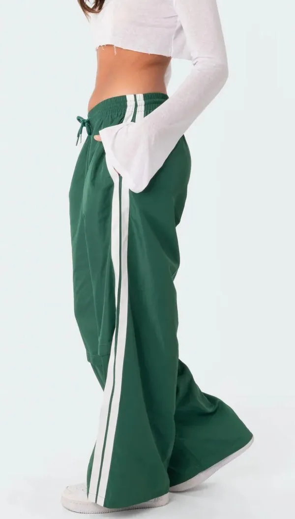 Edikted Green Nylon Track Pants - Image 3