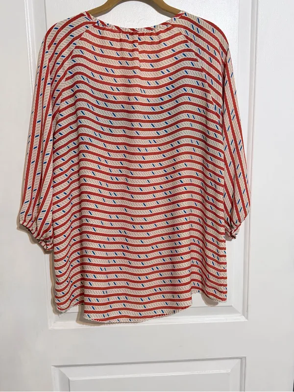 Umgee Red & Navy Striped Crochet-Yoke Peasant Top large - Image 5