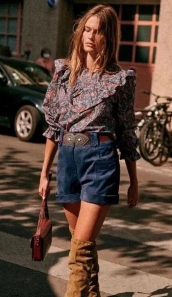 💕SEZANE💕 West Shirt Ranch Marine Multi-Color Paisley Floral Print FR 38 = US 6 - Image 8