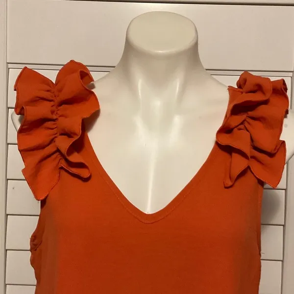 Entro Vibrant Orange Mini Dress with Ruffle Sleeves - Image 2