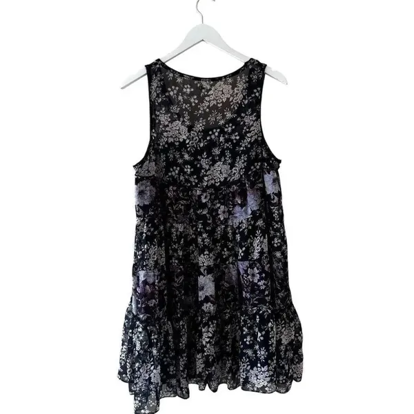 Urban Outfitters Kimchi Blue Babydoll Navy Floral Tiered Mini Lined SZ L #2423 - Image 7
