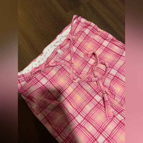 PINK VICTORIA SECRET PLAID PATCH Y2k logo adjustable pants fall casual rare - Image 4