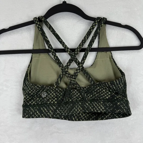 Lululemon Energy Bra Size 4 Dark Olive Green Snakeskin‎ Print Strappy Sports Bra - Image 3