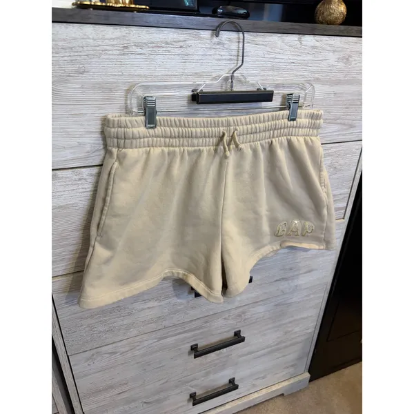Gap Womens Logo Fleece Shorts Beige Tan Elastic Waist Drawstring Large - Image 4
