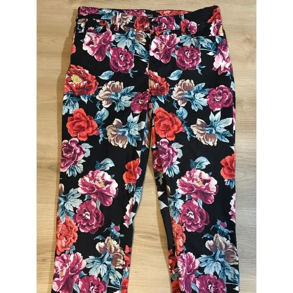 Chicos‎ Black Sateen Rose Floral So Slimming Pants 8 Stretch Slim Fit Casua - Image 3