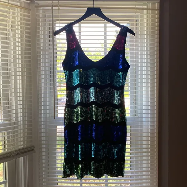 As You Wish rainbow sequin short mini dress, size medium - Image 9