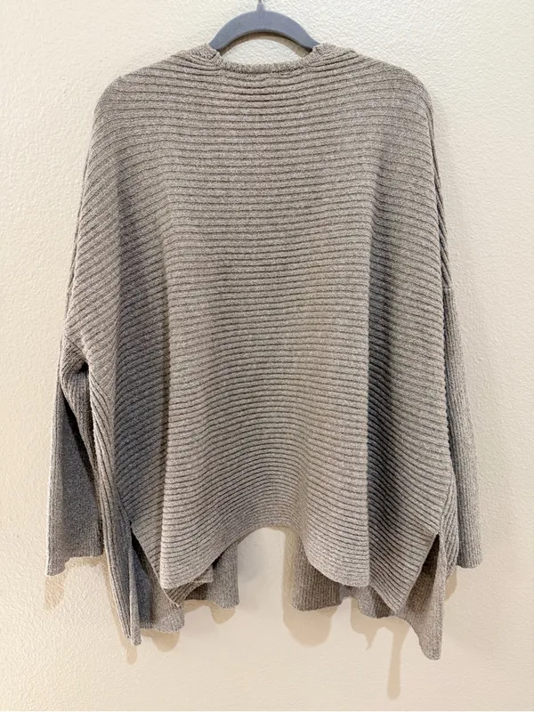 HANNAH Women’s Open Front Cardigan Size L Taupe Ribbed Knit Oversized Sweater - Image 3