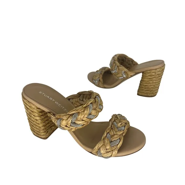Stuart Weitzman Lana 85 Raffia Crystal Slide Sandals Estimated Size 9 - Image 5