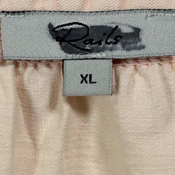 Rails Peach Tencel Linen Smocked Flutter‎ Sleeve Button Front Blouse XL - Image 3