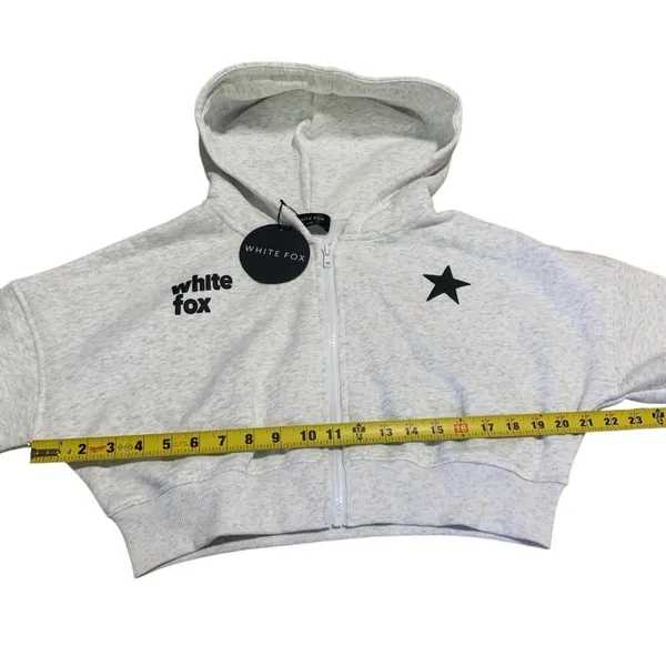 White Fox Charli Cropped Zip Front Hoodie Womens S/M Grey Marle Star Streetwear - Image 6