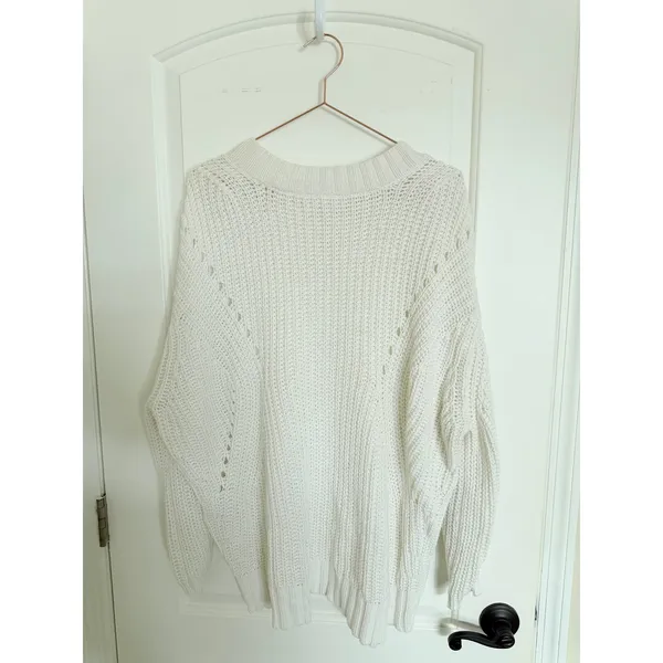 7 For All Mankind‎ Sweater Womens Medium Cream White Side Zip Shaker Knit Cotton - Image 9