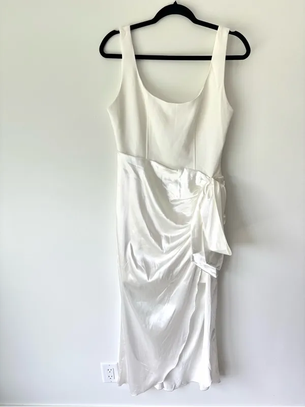 Mable Anthropologie White Satin Midi Asymmetrical Dress Bridal Shower Wedding - Image 2