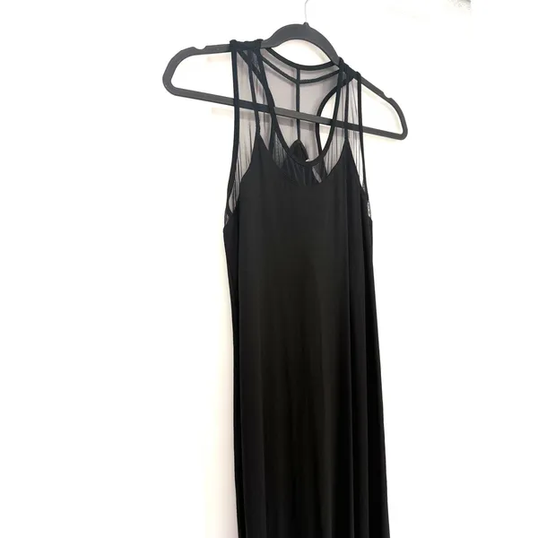 Anatomie Maxi Dress Mesh Panel Sleeveless M Black Italian Luxury Travel Slit - Image 3
