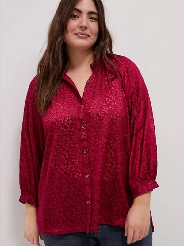 Anthropologie Susanna Burnout Velvet Blouse Women XL‎ Plum New Buttondown Top - Image 2