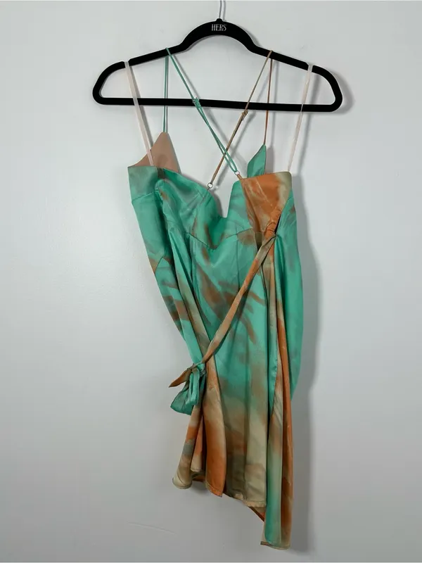 Hello Molly Starts With A Kiss Wrap Dress Orange Aqua Size 4/S NEW NWT Tie Dye - Image 5