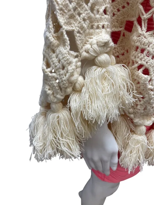 Free People wms cream beige crochet bohemian cardigan cover shawl OS SKU 10-792 - Image 6