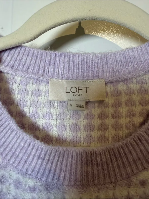 LOFT Lilac Waffle Knit Sweater with Soft Trim - Image 3