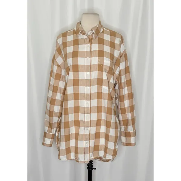 Anthropologie MAEVE Bennet Buttondown Buffalo Check Shirt Brown White Small - Image 2