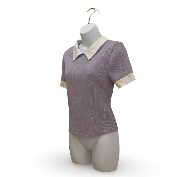 SheIn Mauve Purple Essnce Contrast Collar Keyhole Back Top - Image 5