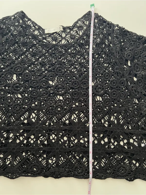 Active USA Black Crochet Lace Crop Top Size M Sheer Boho 100% Cotton - Image 9