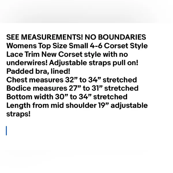 NO BOUNDARIES Womens Top Size Small Corset Style Lace Trim Padded Bra New - Image 8