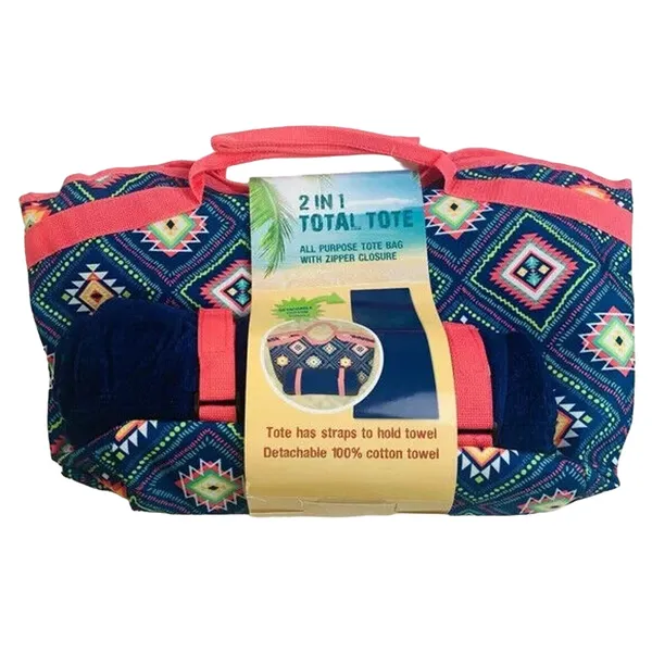 Mattia 2-in-1 Bath Towel & Beach Zip Tote Bag - Geometric Print - Image 3