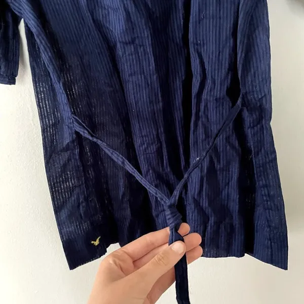 American Eagle black navy blue striped short sleeved puffed‎ sleeves cotton - Image 5