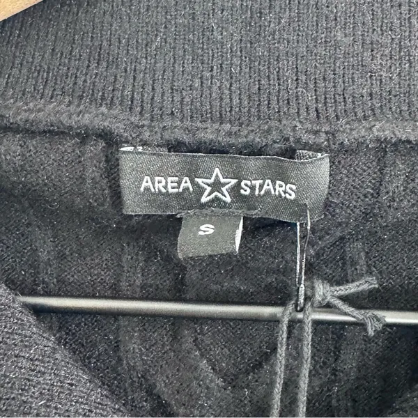 Area‎ Stars Quarter Zip Sweater Black Cable Knit Ribbed Collared Pullover S NEW - Image 6