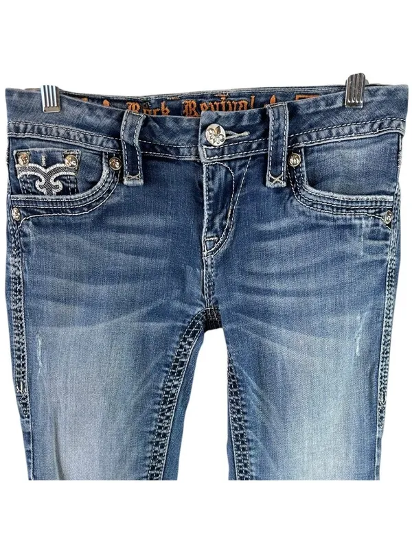 Rock Revival Maggie B21 Bootcut Jeans Women’s 27 Embellished Y2K Medium Wash - Image 3