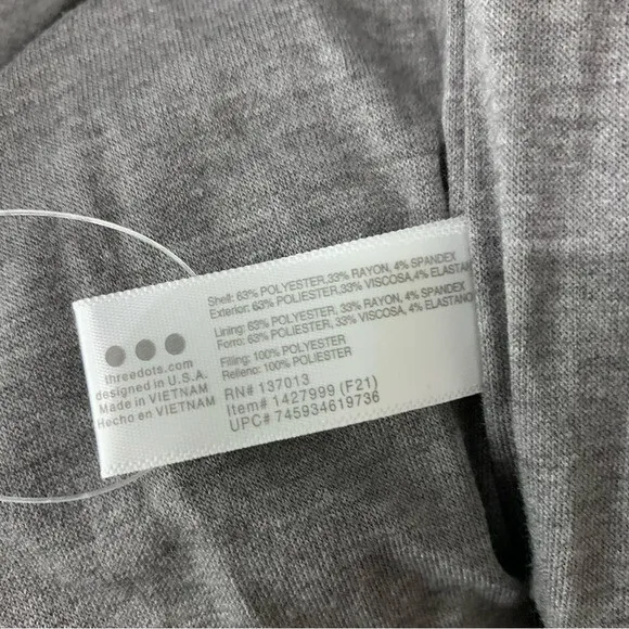 Three Dots Gray Full Zip Puffer Jacket Heather Pavement XL‎ Lightweight Quilted - Image 6