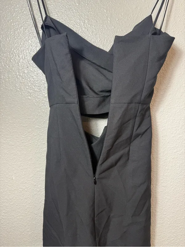 Zara Black Draped Cutout Mini Dress Ruched‎ Spaghetti Strap XS - Image 6
