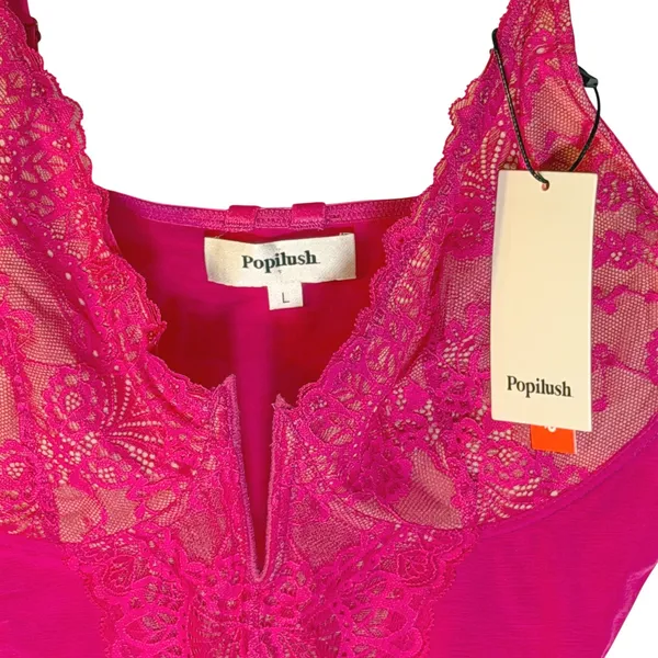 NWT Popilush Hot Pink Lace Deep V Sleeveless Shapewear Bodysuit Large - Image 6